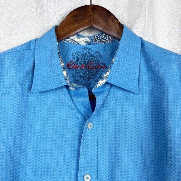 Robert Graham blue jacquard button up shirt paisley contrast print XL cotton - Picture 1 of 11